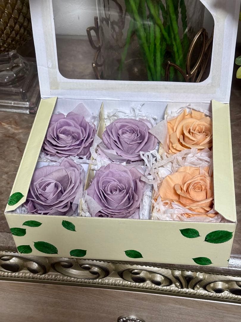 フレッシュルックプレミアムローズ　ラベンダー4輪&シャーベットオレンジ2輪