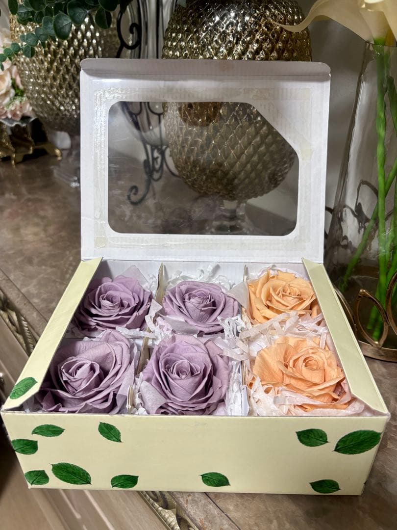 フレッシュルックプレミアムローズ　ラベンダー4輪&シャーベットオレンジ2輪