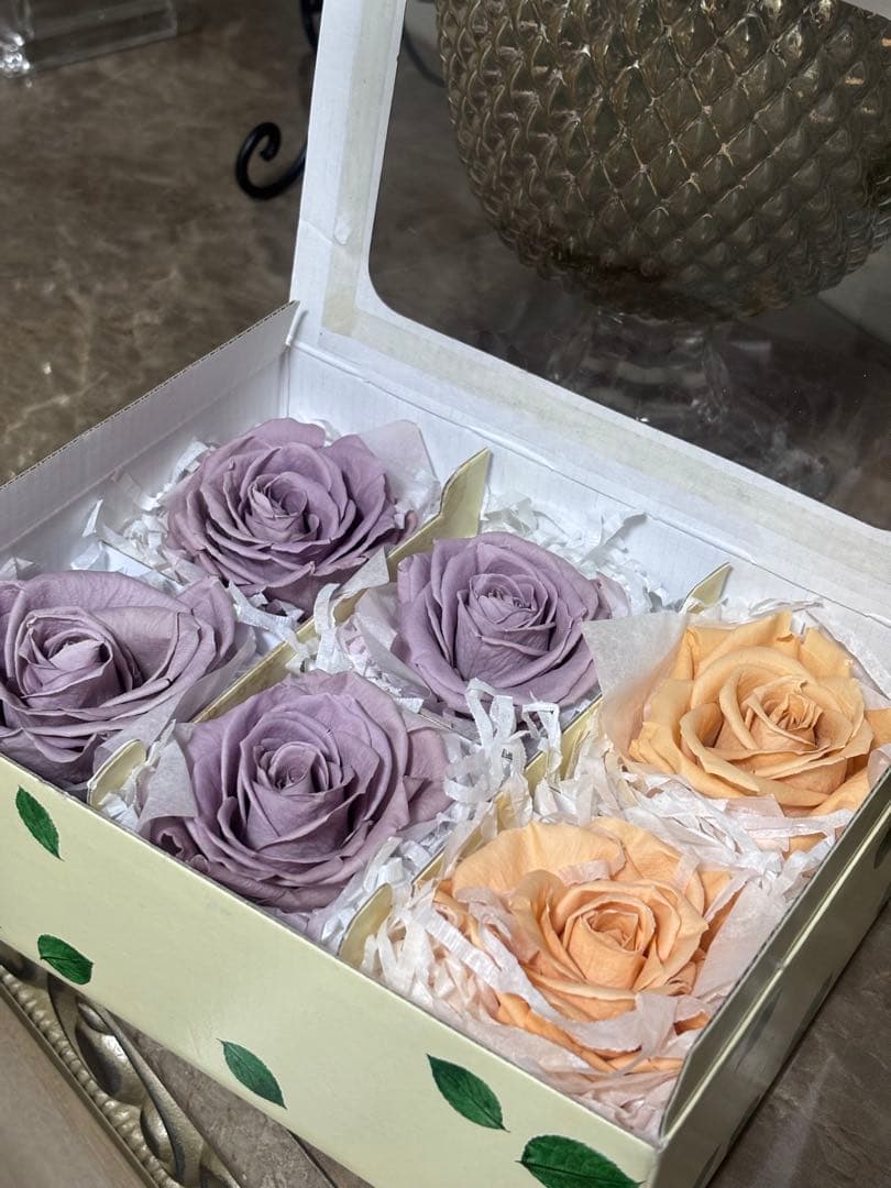 フレッシュルックプレミアムローズ　ラベンダー4輪&シャーベットオレンジ2輪