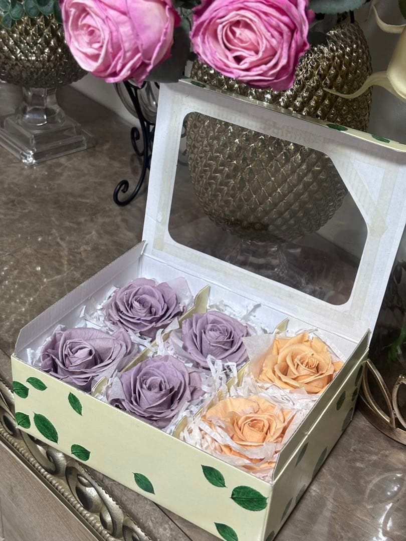 フレッシュルックプレミアムローズ　ラベンダー4輪&シャーベットオレンジ2輪