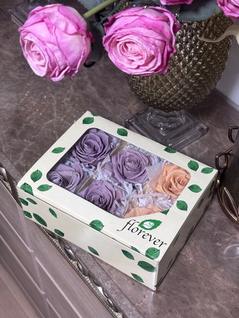 フレッシュルックプレミアムローズ　ラベンダー4輪&シャーベットオレンジ2輪