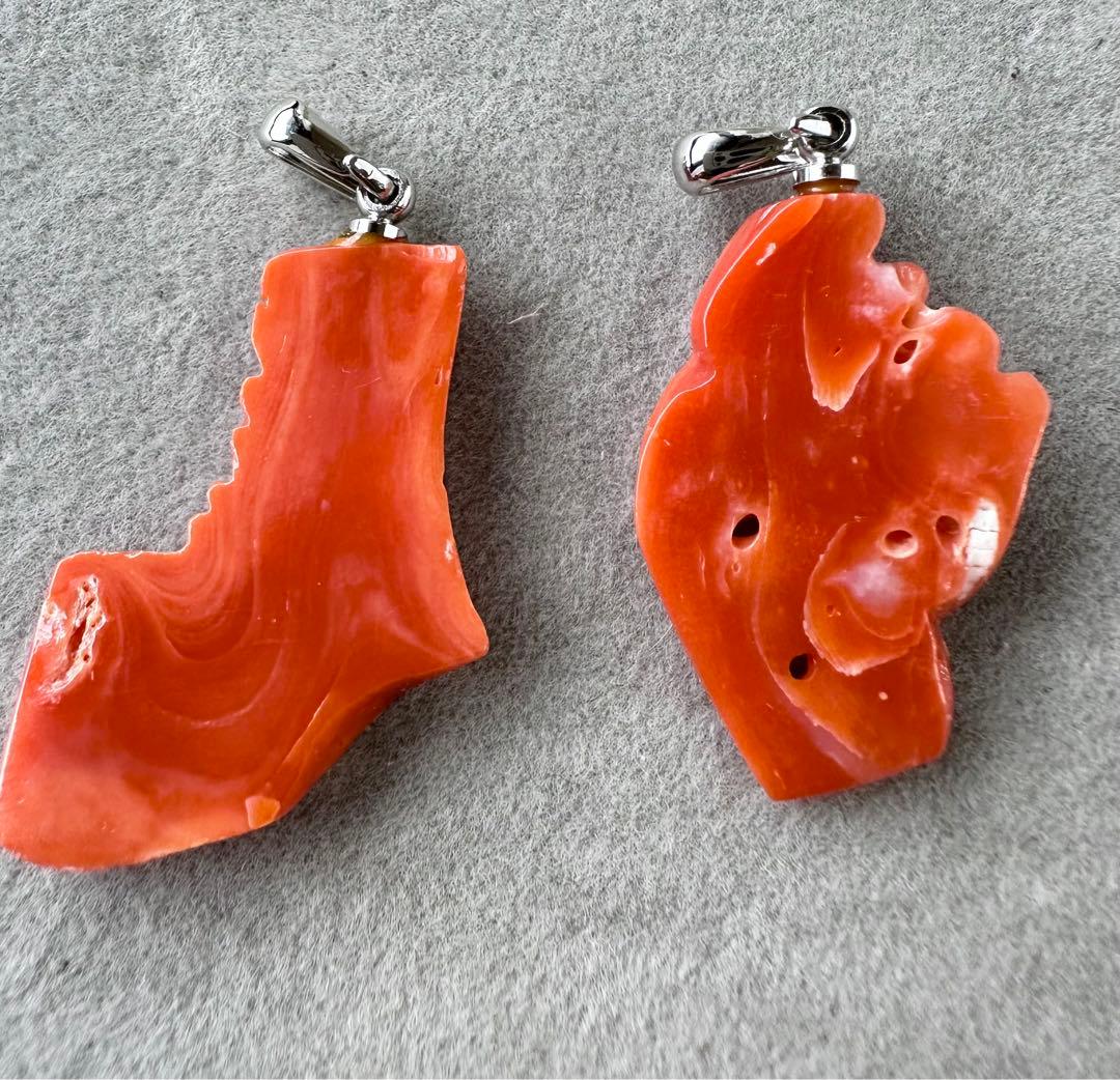 珊瑚　サンゴ　ペンダントトップ　天然ルース　アクセサリー　2点まとめ