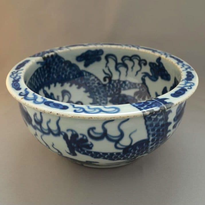 大明嘉靖年製款『青花雲龍紋碗』 五爪龍　仿古　古陶磁　中国古玩　景徳鎮風　古美術