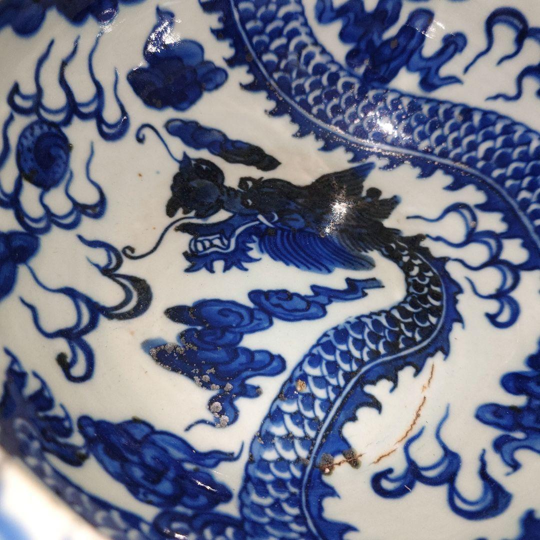 大明嘉靖年製款『青花雲龍紋碗』 五爪龍　仿古　古陶磁　中国古玩　景徳鎮風　古美術