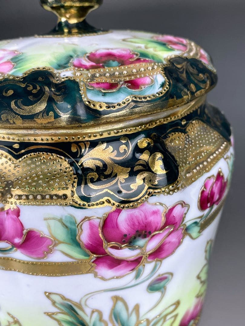 【希少】オールドノリタケ ２０cm ポピー紋 ビスケットジャー メープルリーフ