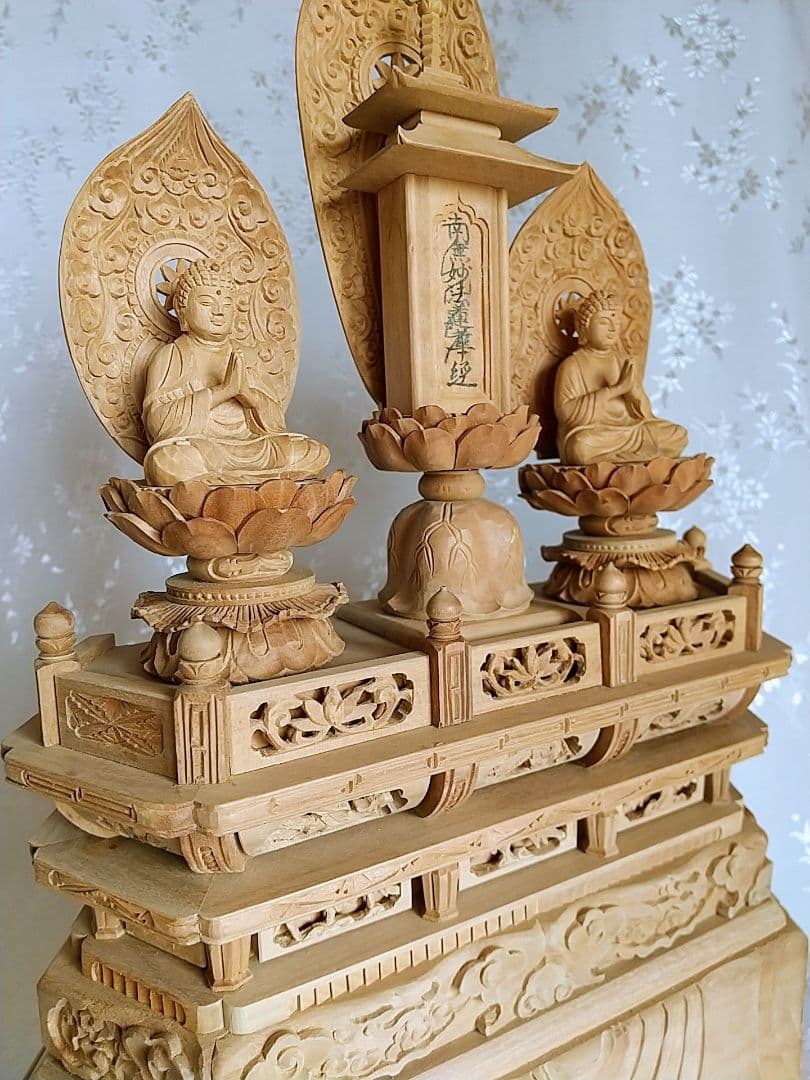 三宝尊 [中#82] 題目宝塔 釈迦如来坐像 多宝如来坐像 ◆白檀 木彫 仏像