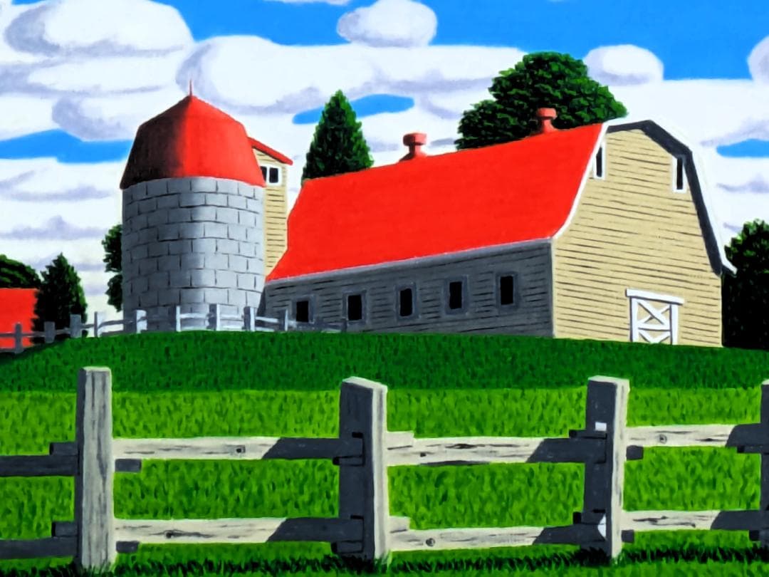 ★サイロのある牧場Ⅱ・肉筆油彩画・F6キャンバス