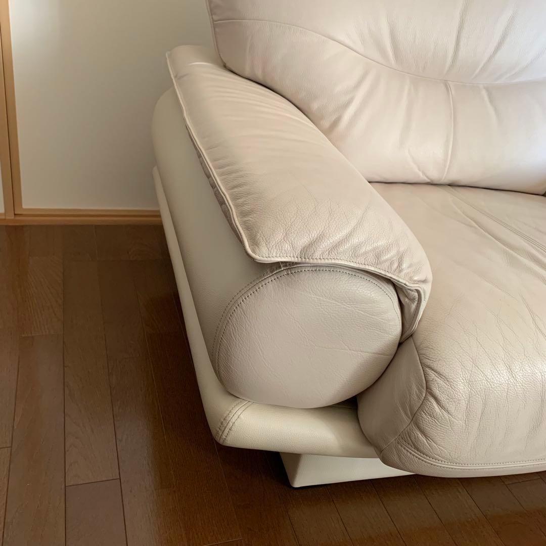 【美品】本革オフホワイトシングルソファ