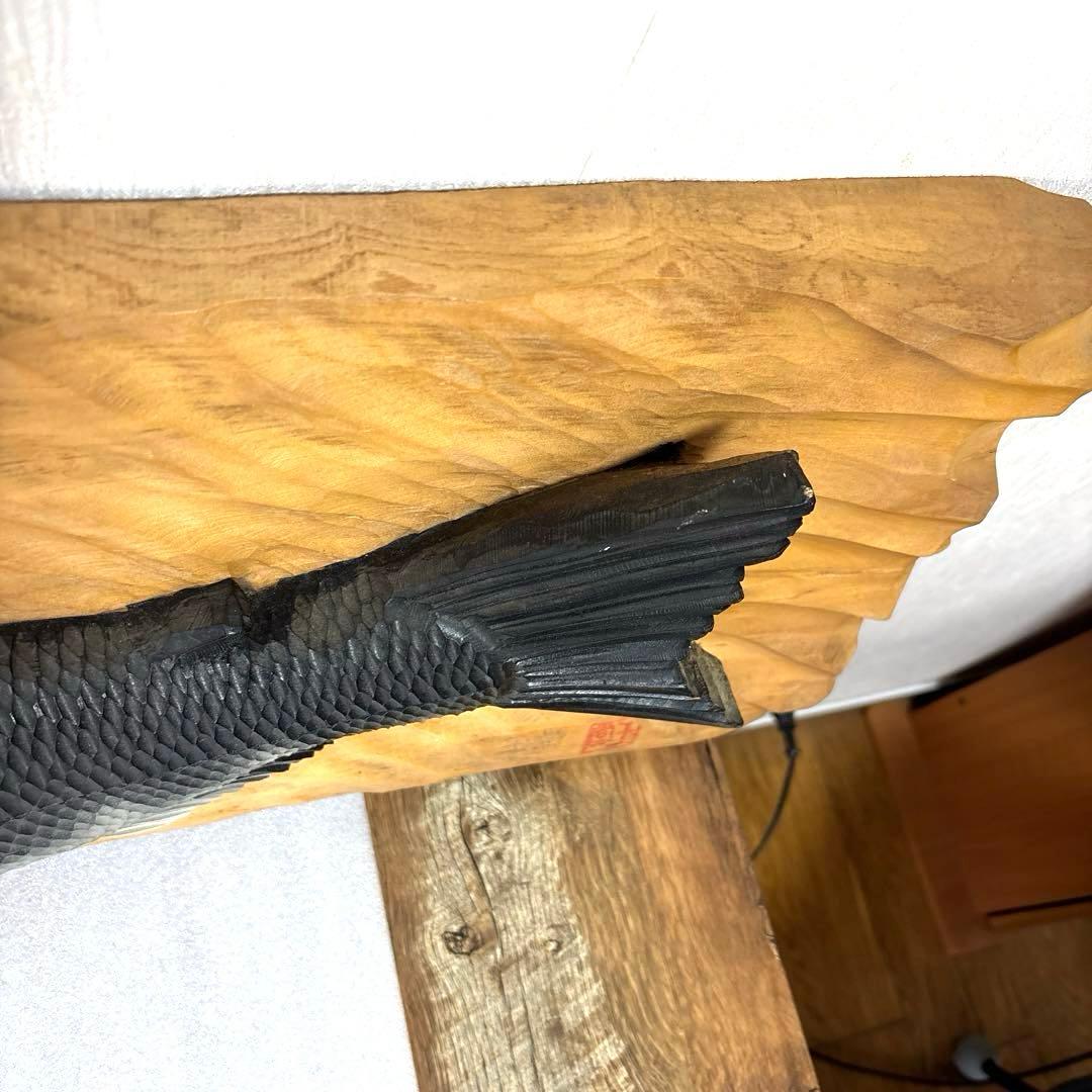【送料無料】木製 魚・鮭の彫刻 約100cm
