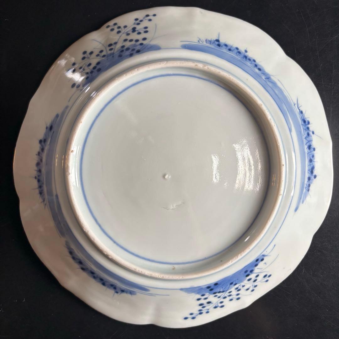 アンティークプレート　古伊万里　色絵付け　時代物 青と白の花柄皿5枚セット