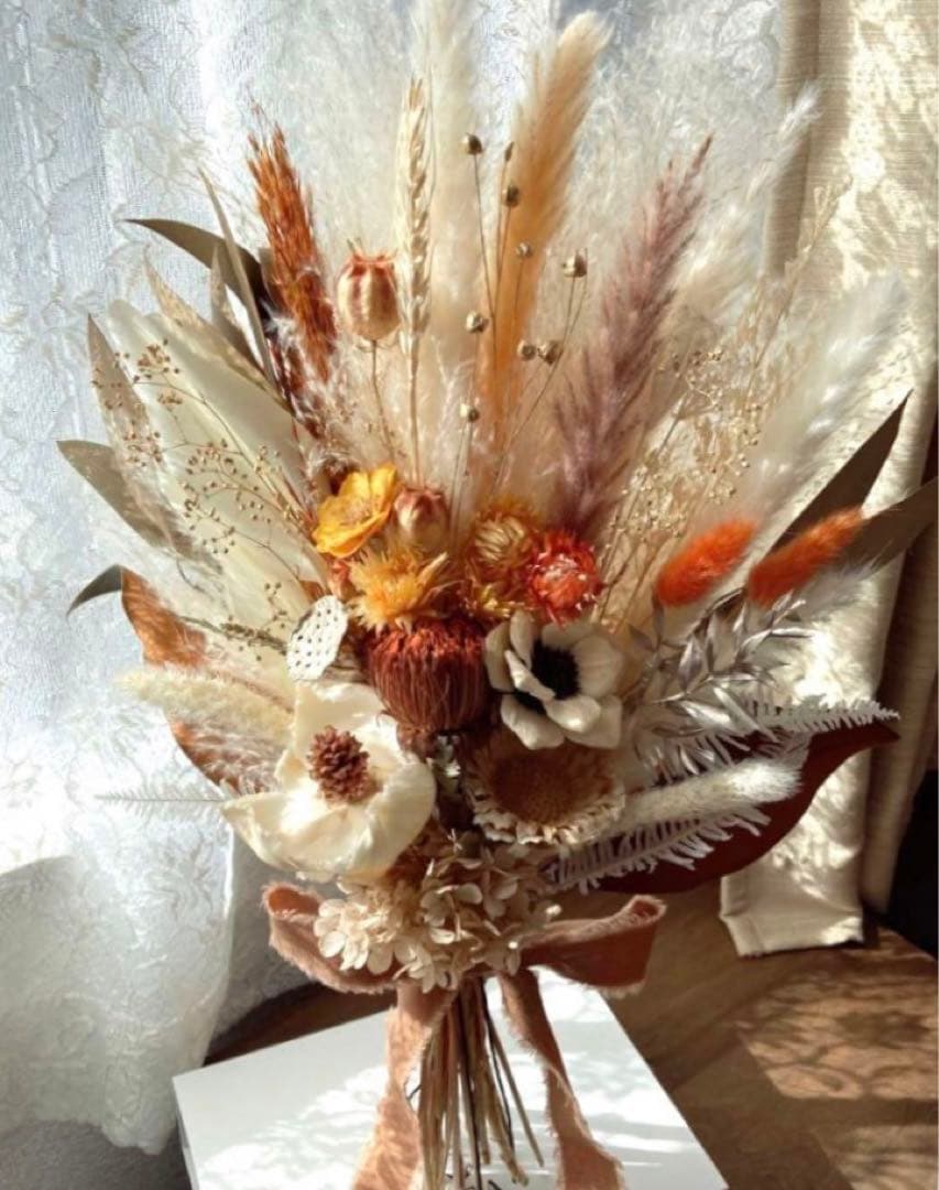 テラコッタ ウェディングブーケ ブートニアセット ドライフラワー ブーケ 前撮り