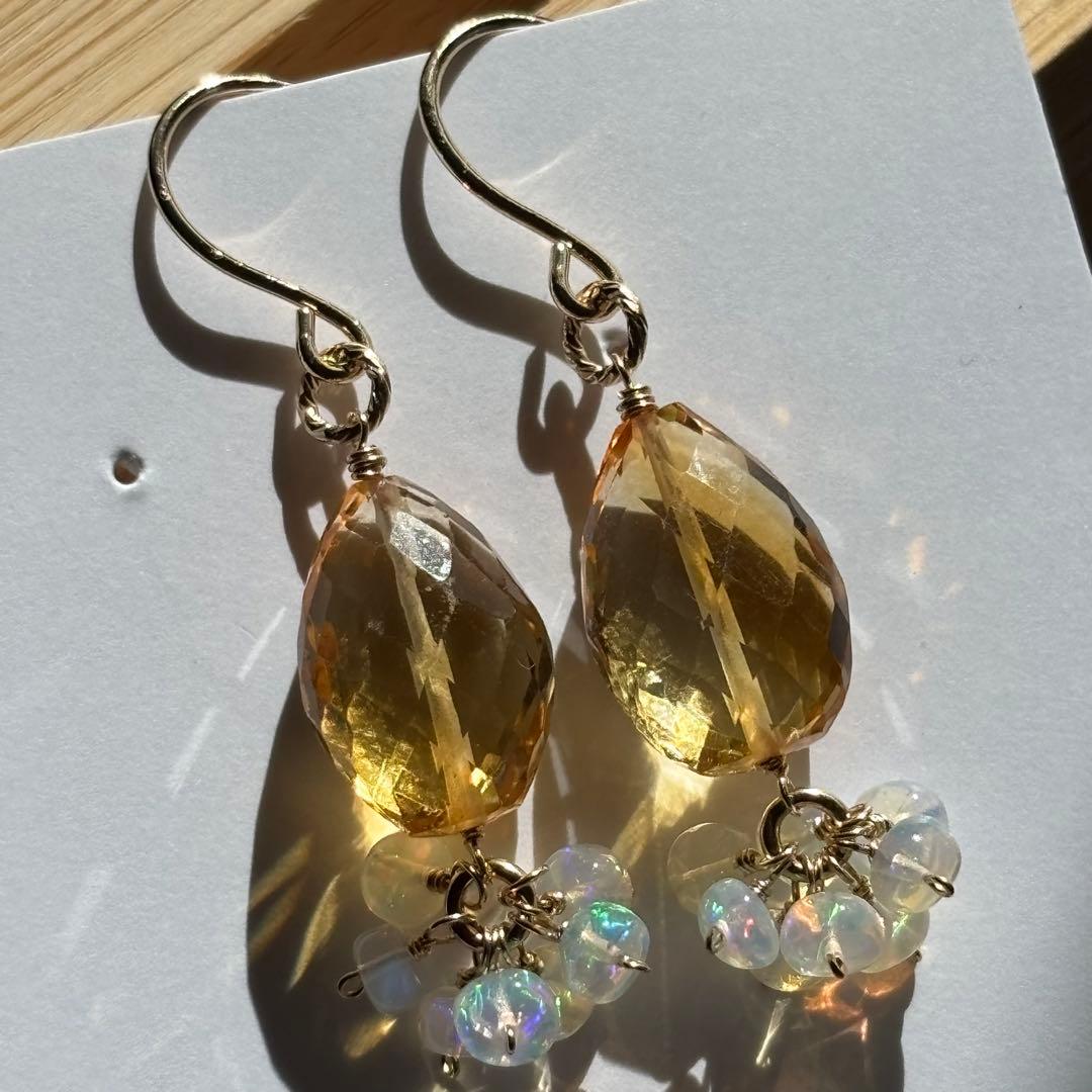 ♦︎高品質♦︎シトリン•バイカラー＆オパール＊14kgfピアスP283