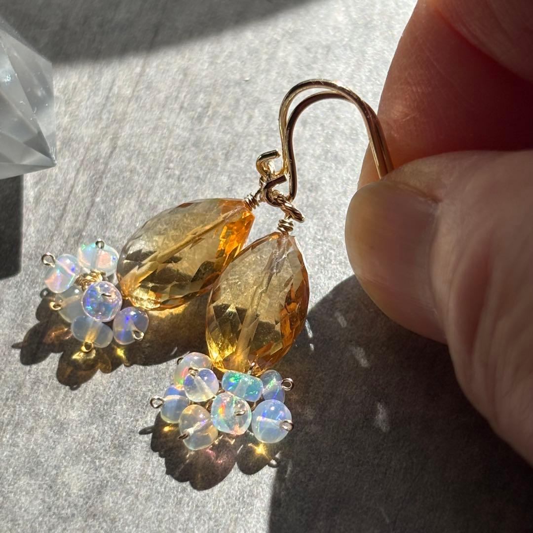 ♦︎高品質♦︎シトリン•バイカラー＆オパール＊14kgfピアスP283
