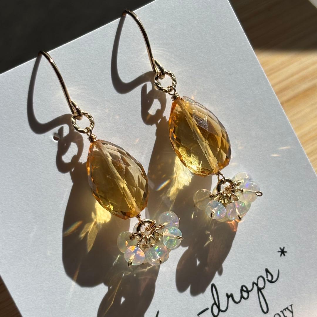♦︎高品質♦︎シトリン•バイカラー＆オパール＊14kgfピアスP283