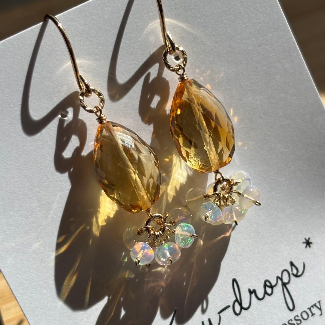 ♦︎高品質♦︎シトリン•バイカラー＆オパール＊14kgfピアスP283