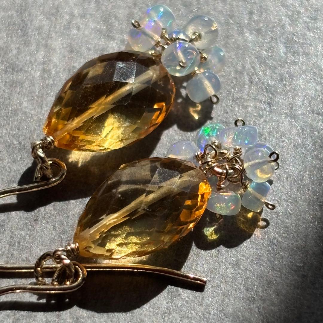 ♦︎高品質♦︎シトリン•バイカラー＆オパール＊14kgfピアスP283