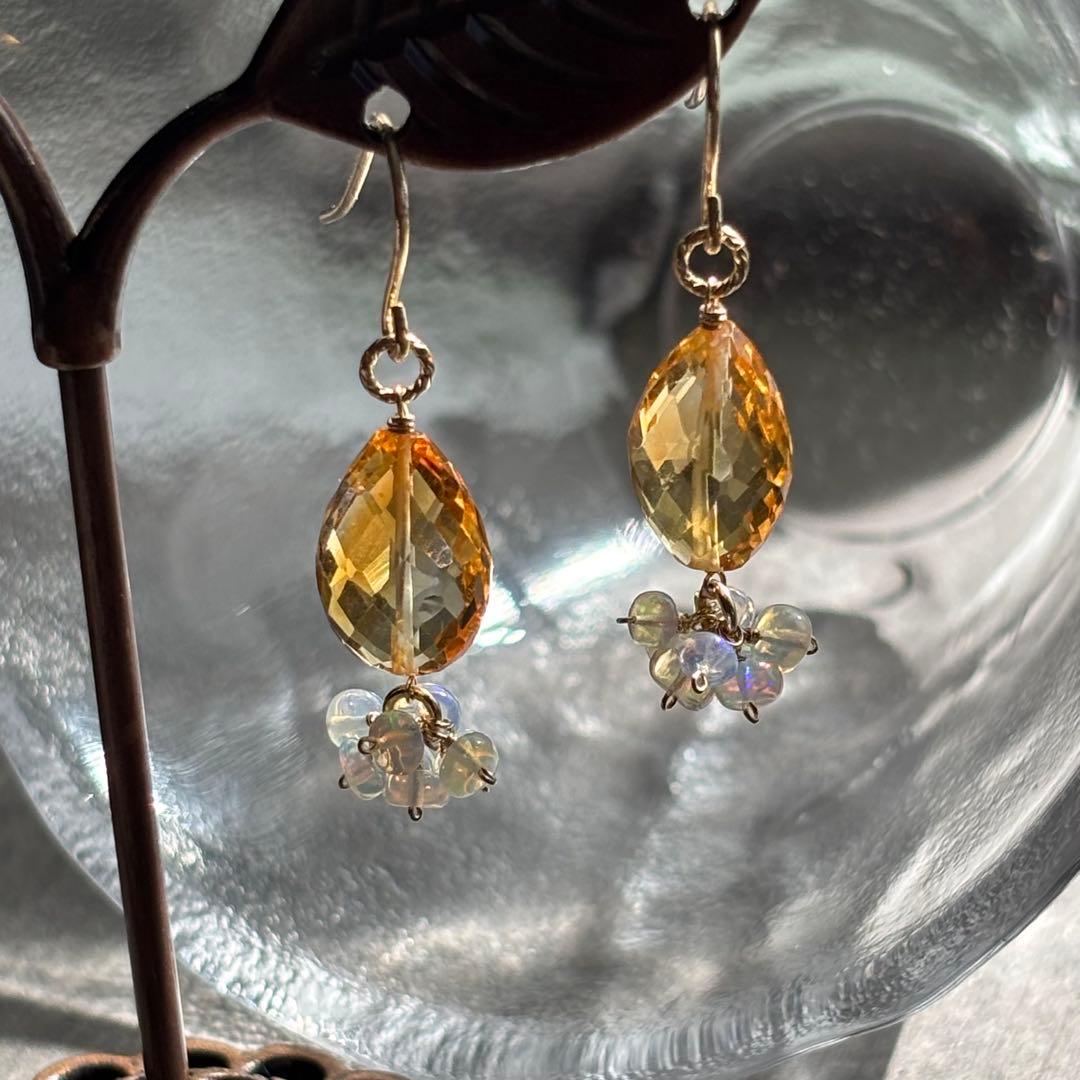 ♦︎高品質♦︎シトリン•バイカラー＆オパール＊14kgfピアスP283