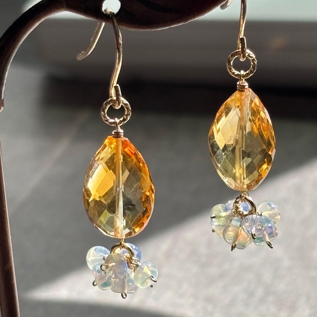 ♦︎高品質♦︎シトリン•バイカラー＆オパール＊14kgfピアスP283