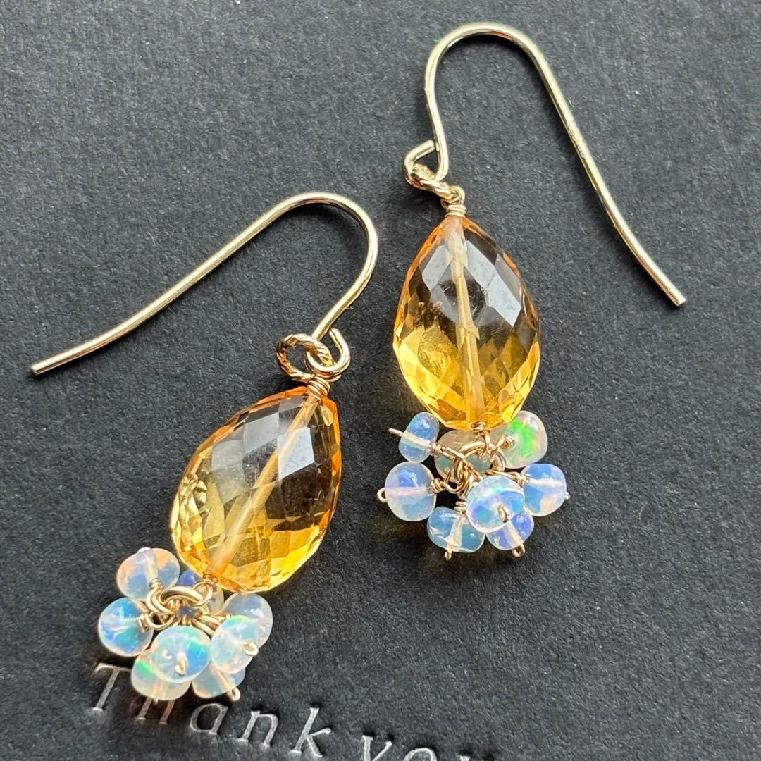 ♦︎高品質♦︎シトリン•バイカラー＆オパール＊14kgfピアスP283