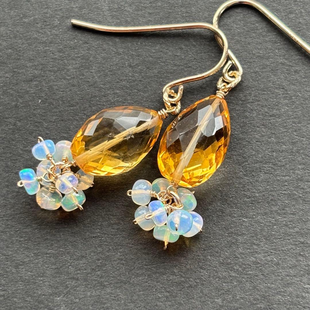 ♦︎高品質♦︎シトリン•バイカラー＆オパール＊14kgfピアスP283