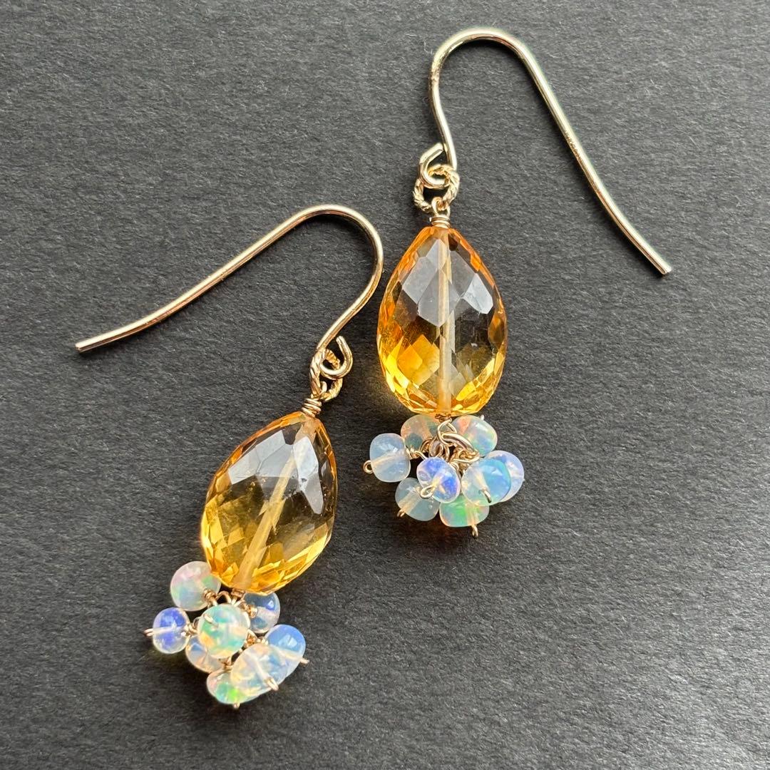 ♦︎高品質♦︎シトリン•バイカラー＆オパール＊14kgfピアスP283