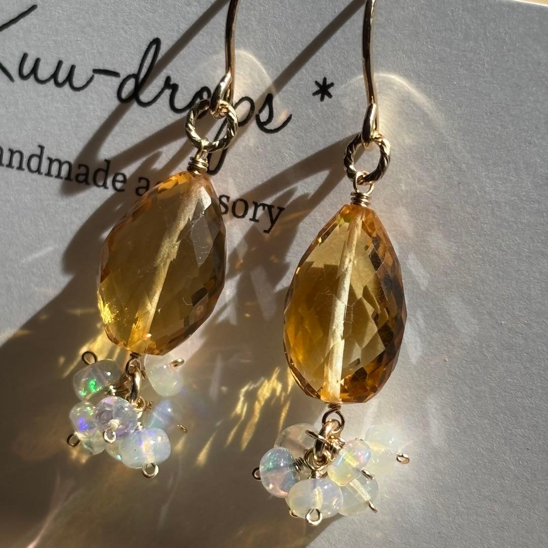 ♦︎高品質♦︎シトリン•バイカラー＆オパール＊14kgfピアスP283