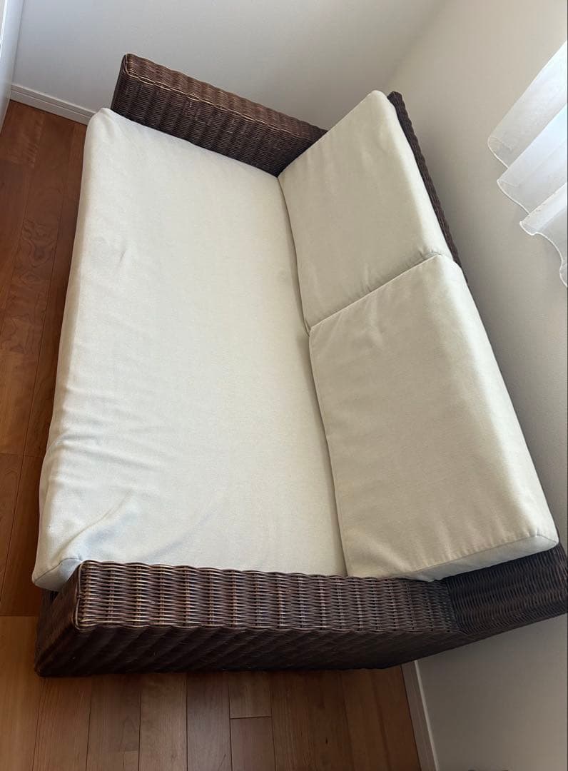 ラタン籐2人掛けソファ ベージュ