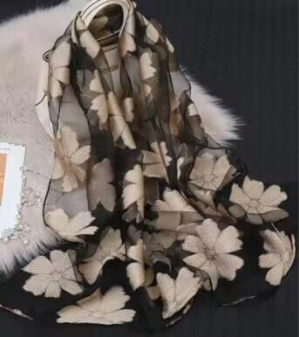 大きめ　ストール　花柄　レース　シアー　韓国　おしゃれ