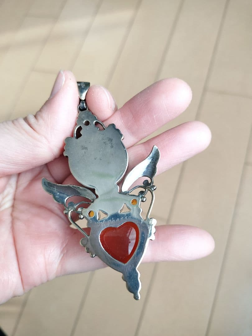 シャンカリ シルバー925 カーネリアンハート型ファイアーオパールペンダント琥珀