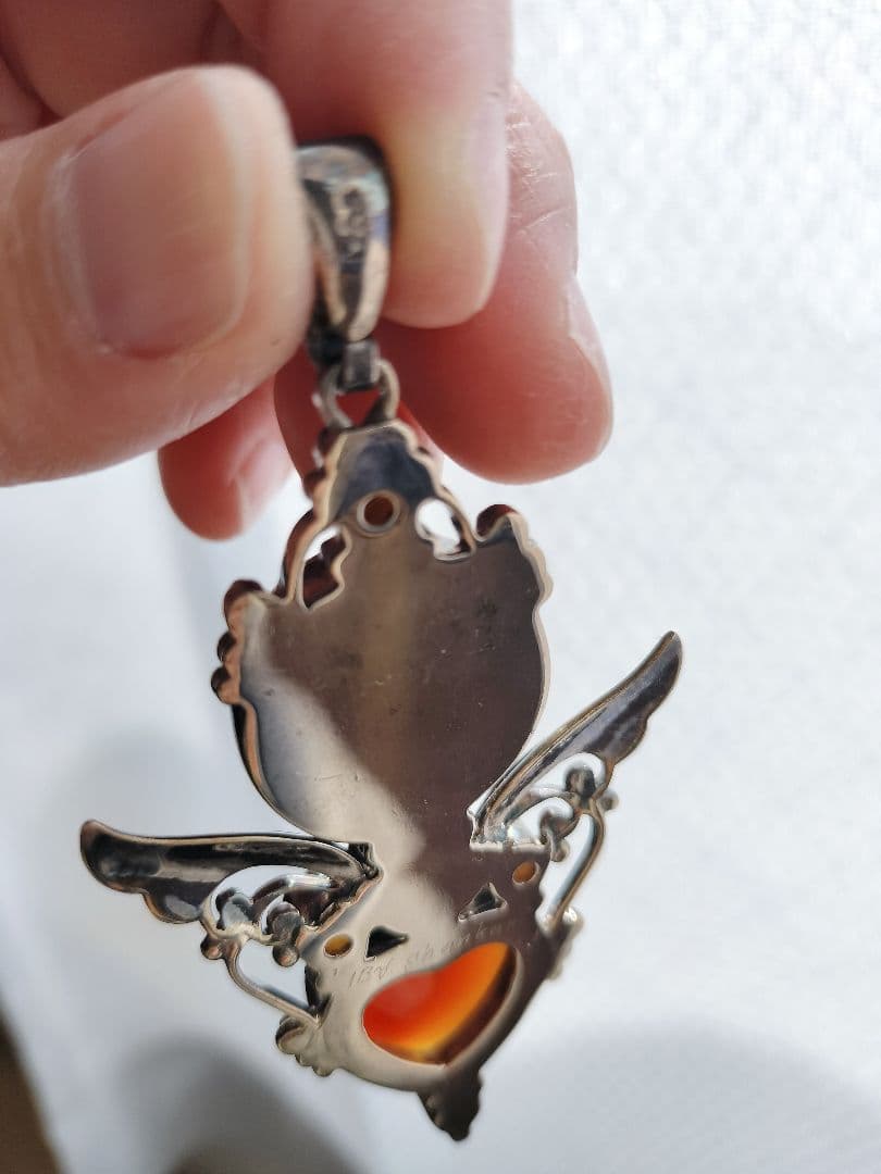 シャンカリ シルバー925 カーネリアンハート型ファイアーオパールペンダント琥珀