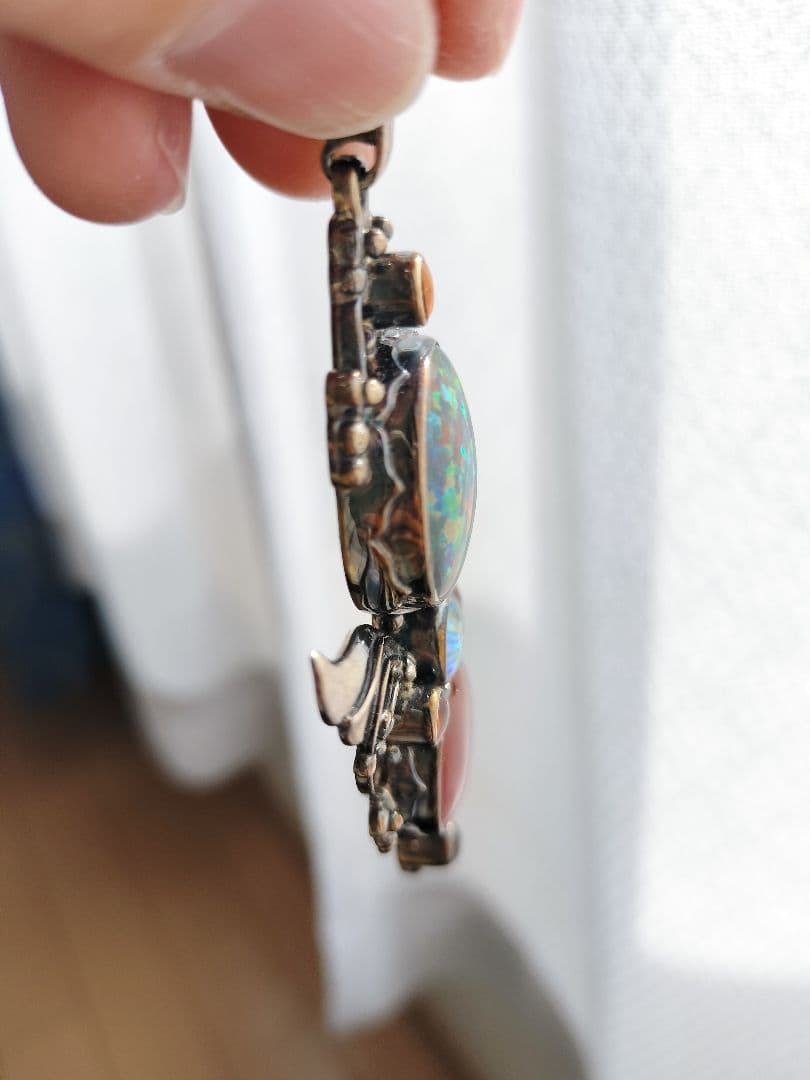 シャンカリ シルバー925 カーネリアンハート型ファイアーオパールペンダント琥珀