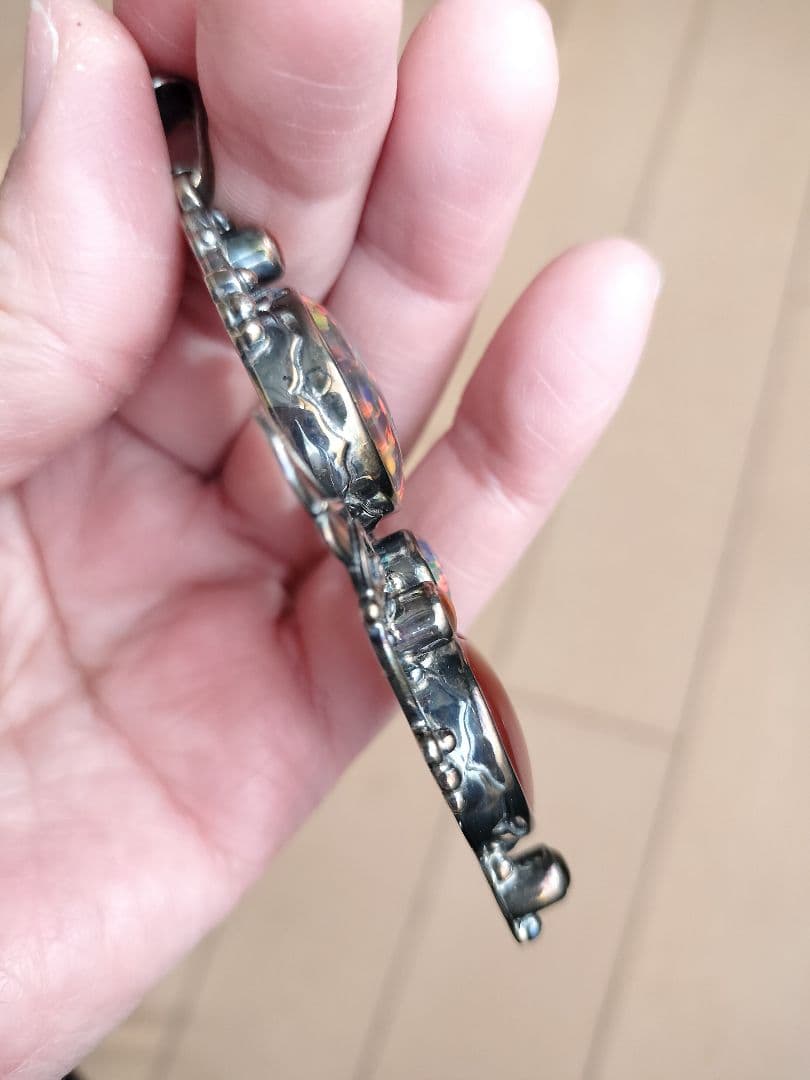シャンカリ シルバー925 カーネリアンハート型ファイアーオパールペンダント琥珀
