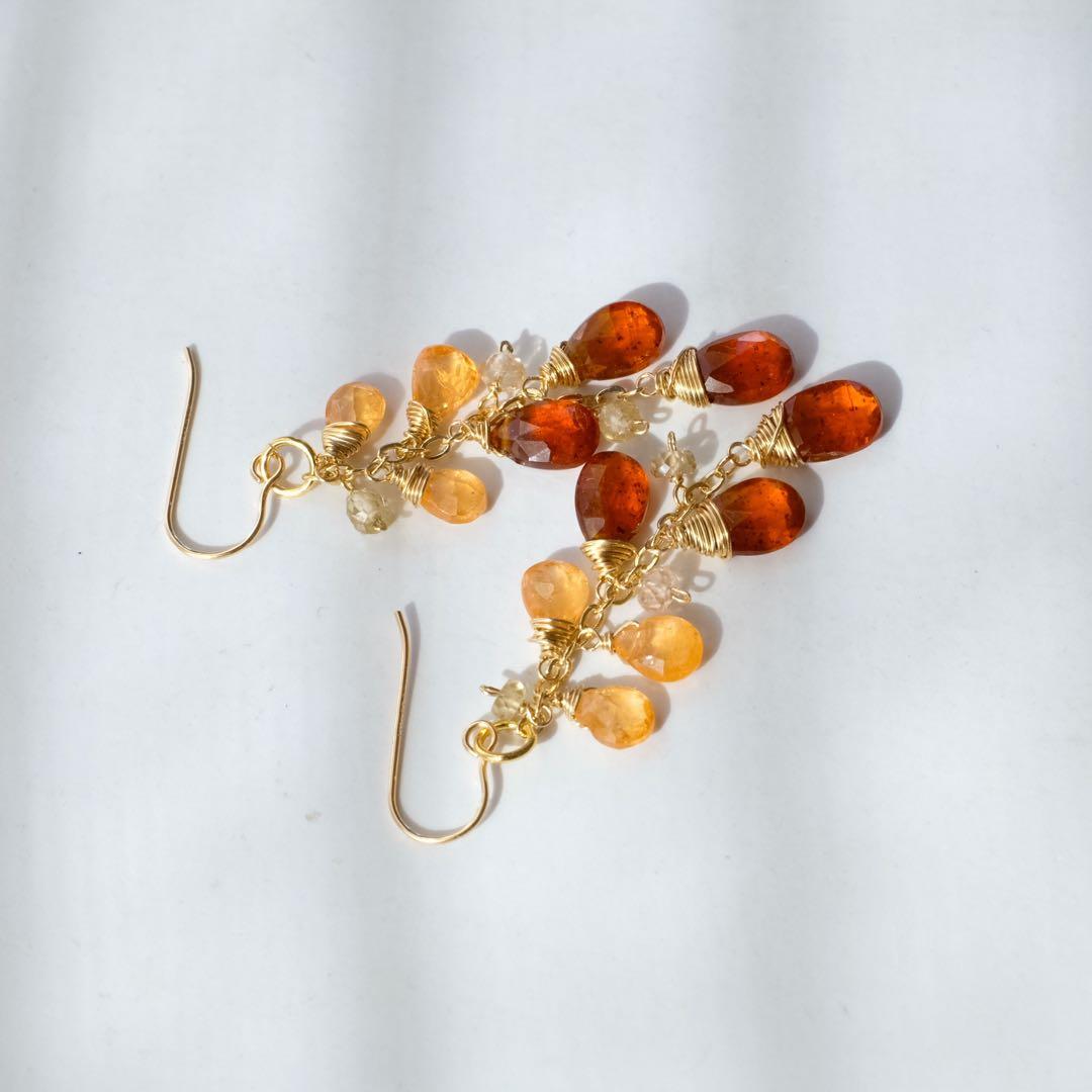 14kgfオレンジカイヤナイト・スペサルタイトガーネットピアス/イヤリング