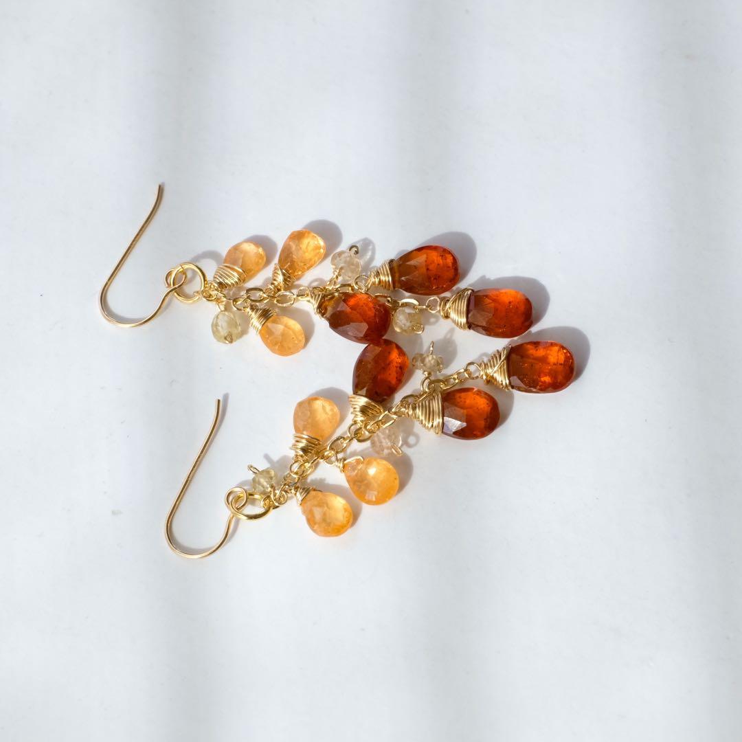 14kgfオレンジカイヤナイト・スペサルタイトガーネットピアス/イヤリング