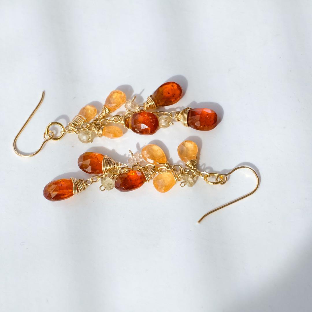 14kgfオレンジカイヤナイト・スペサルタイトガーネットピアス/イヤリング