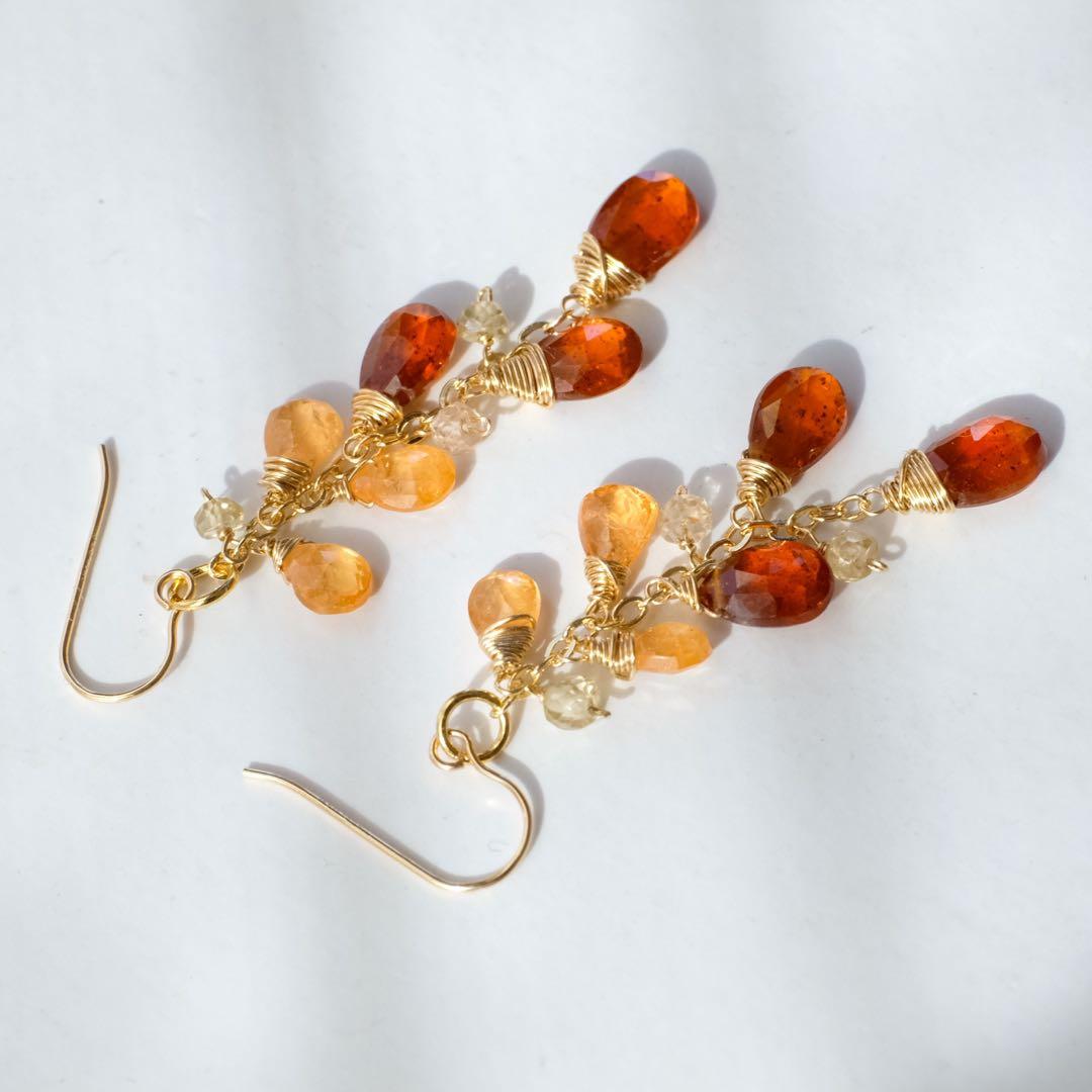 14kgfオレンジカイヤナイト・スペサルタイトガーネットピアス/イヤリング