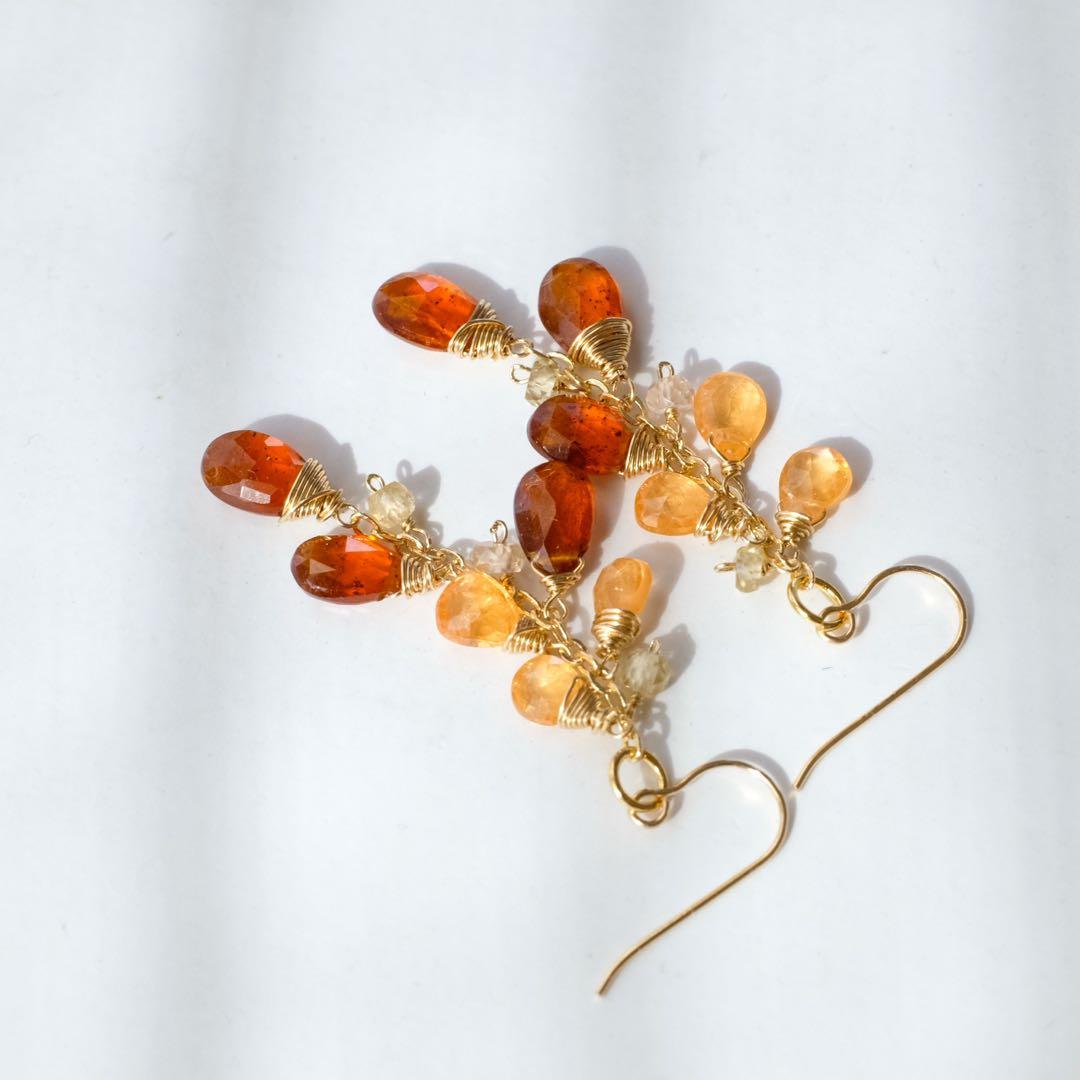 14kgfオレンジカイヤナイト・スペサルタイトガーネットピアス/イヤリング