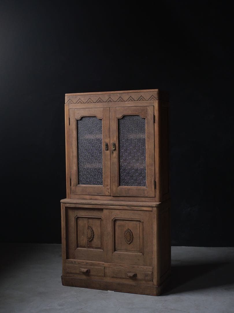 食器棚　ダイヤガラス　収納　器　食器　古家具　古道具　アンティーク　昭和レトロ