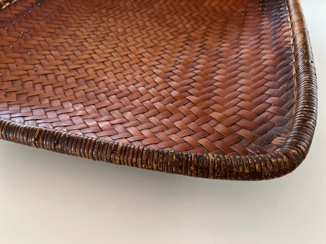 アンティーク　日本製大型角ザル　漆　55×55cm