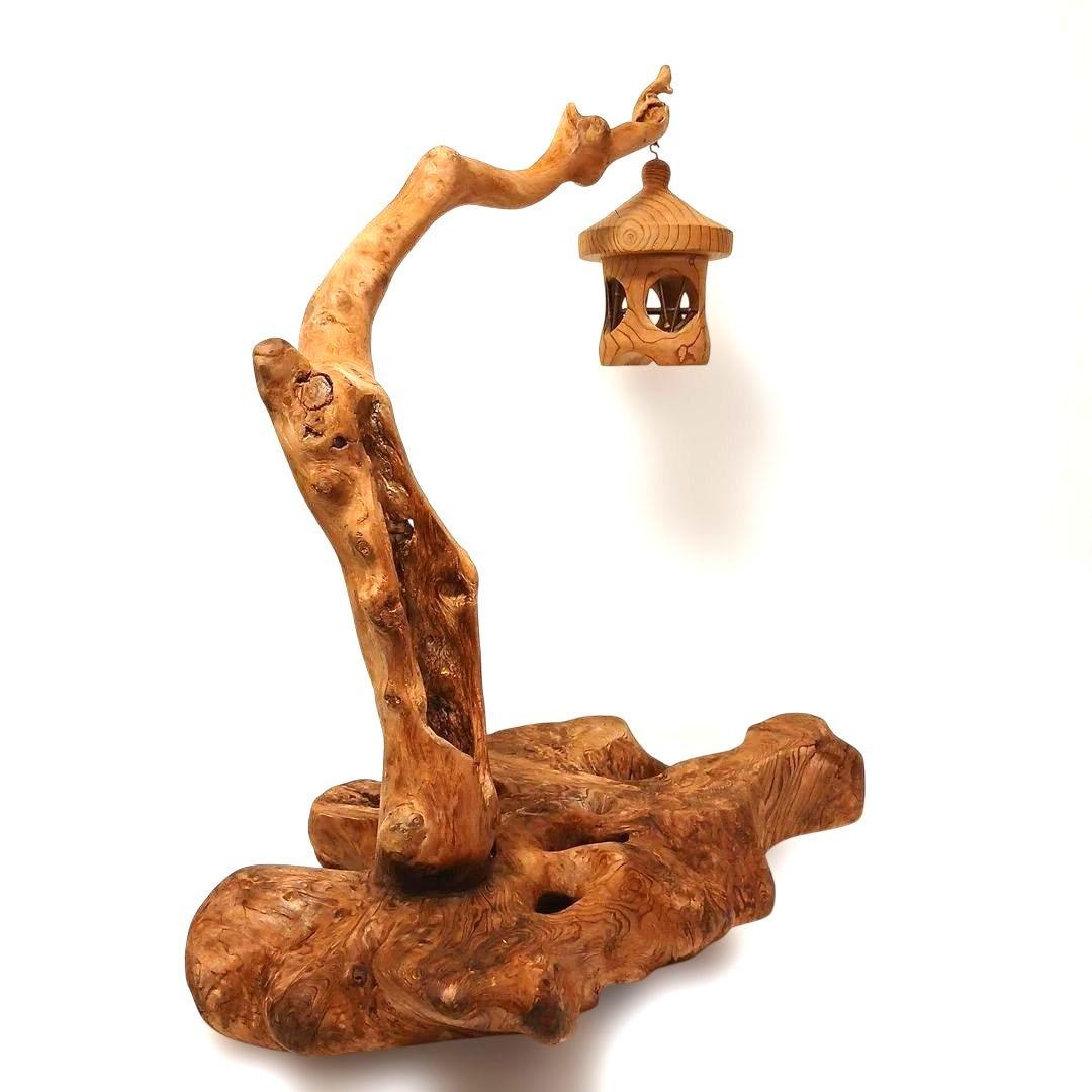 天然木 花台 飾り台 盆栽台 灯籠 置物 バードアスレチック インテリア 工芸品