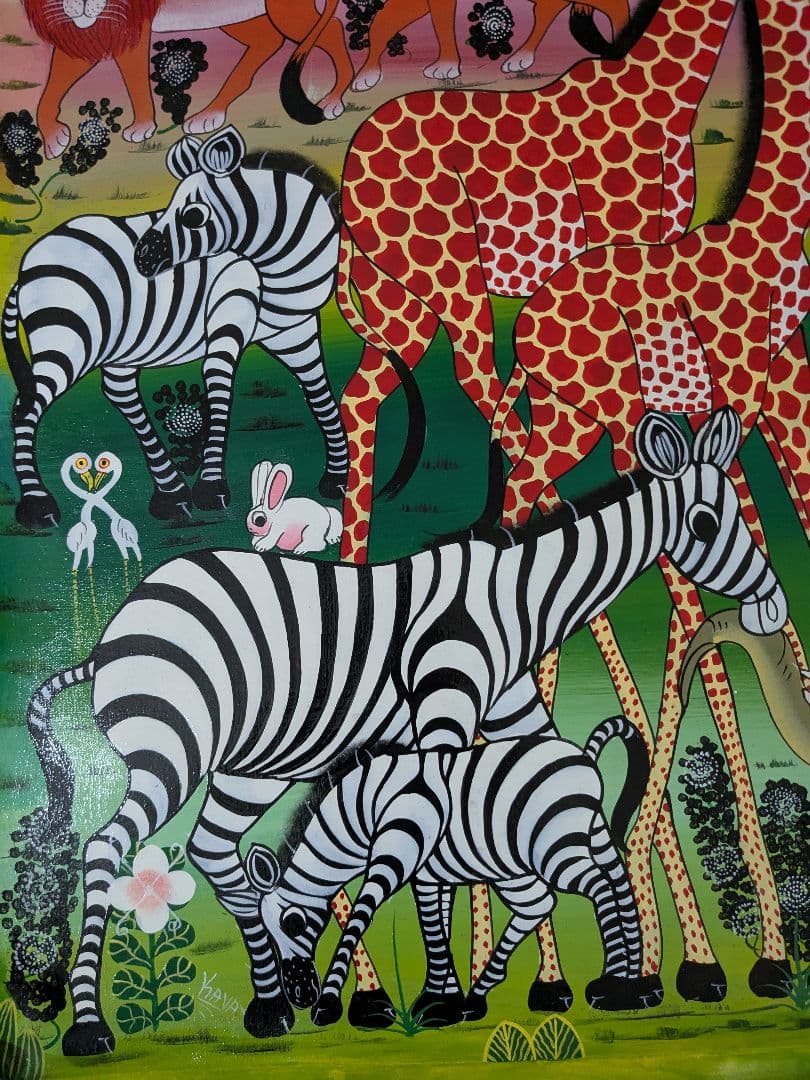 ●アフリカの絵画、ティンガティンガ、サバンナの動物達②、80×100cm