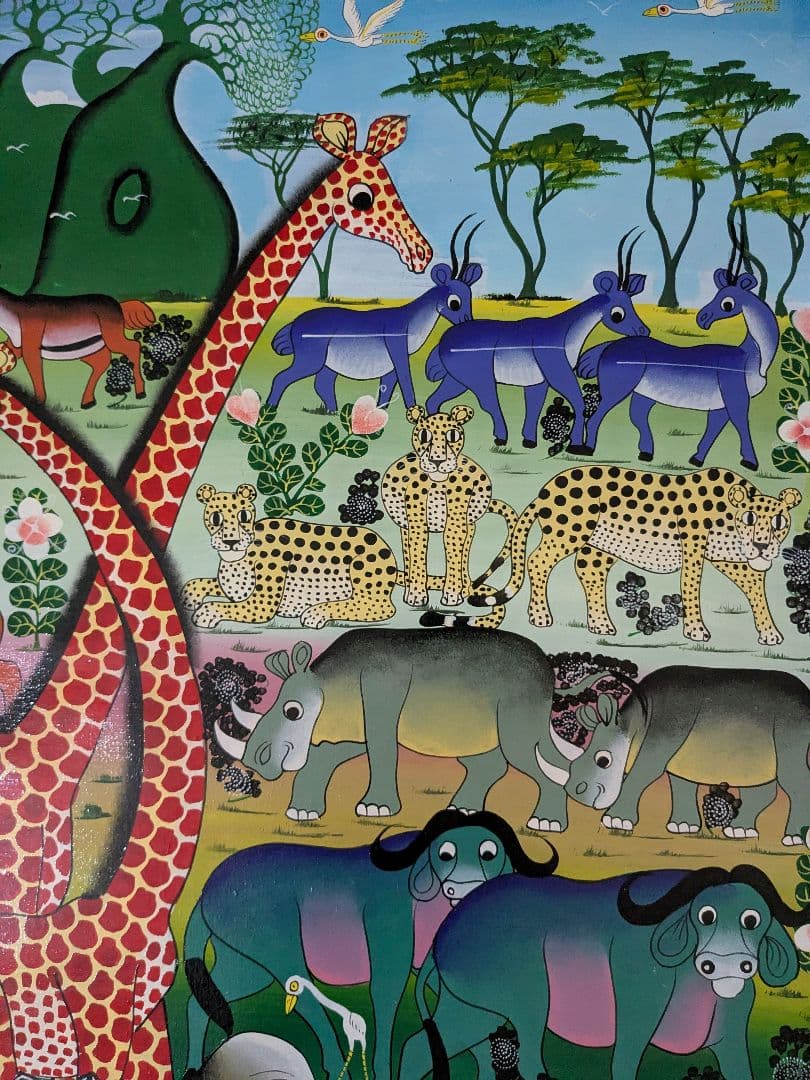 ●アフリカの絵画、ティンガティンガ、サバンナの動物達②、80×100cm