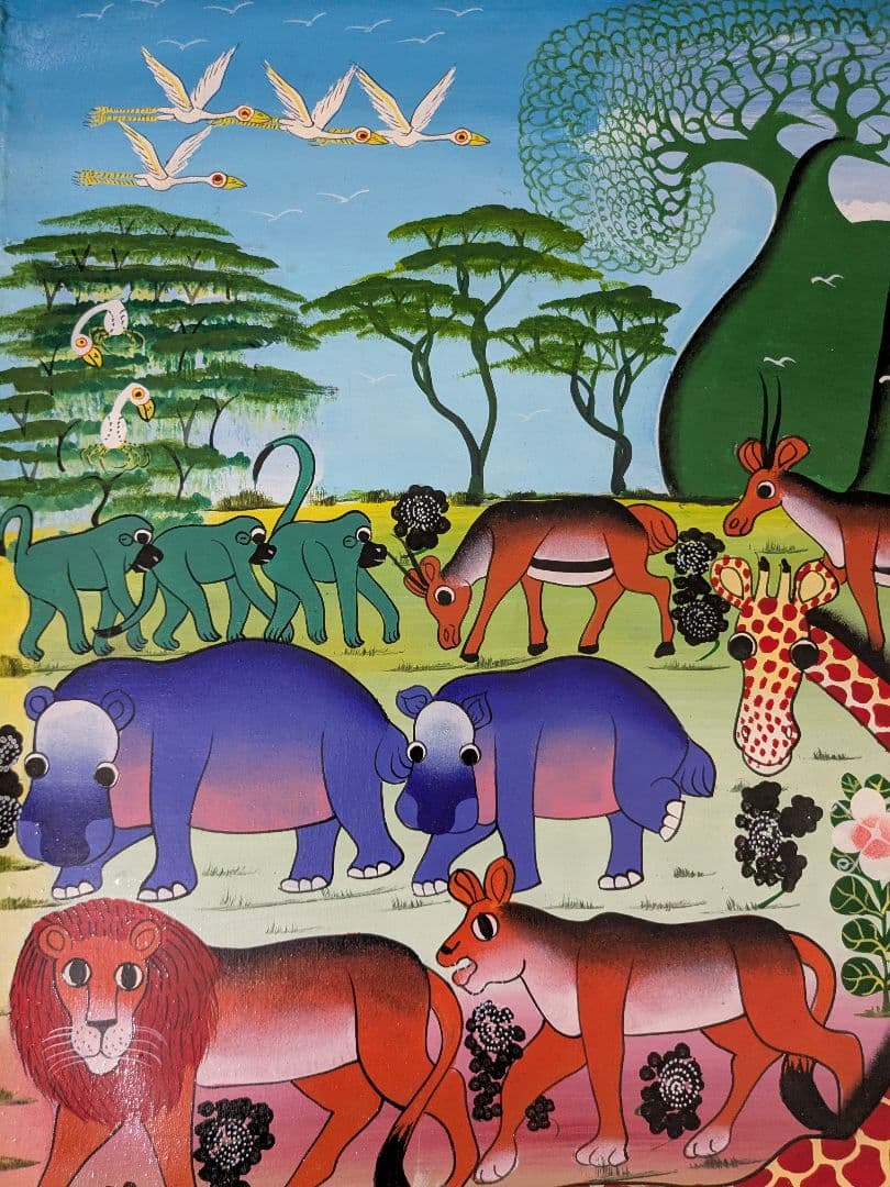 ●アフリカの絵画、ティンガティンガ、サバンナの動物達②、80×100cm