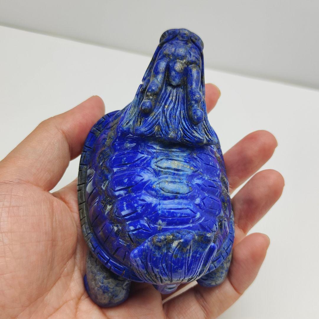 1 美品　ラピスラズリ　龍亀　ロングイ　天然石　龍　亀　金運　開運　原石　風水