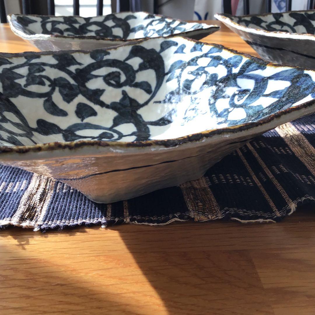 手書きたこ唐草 角型多用鉢 角皿 パスタ皿 煮物鉢4点セット 美濃焼