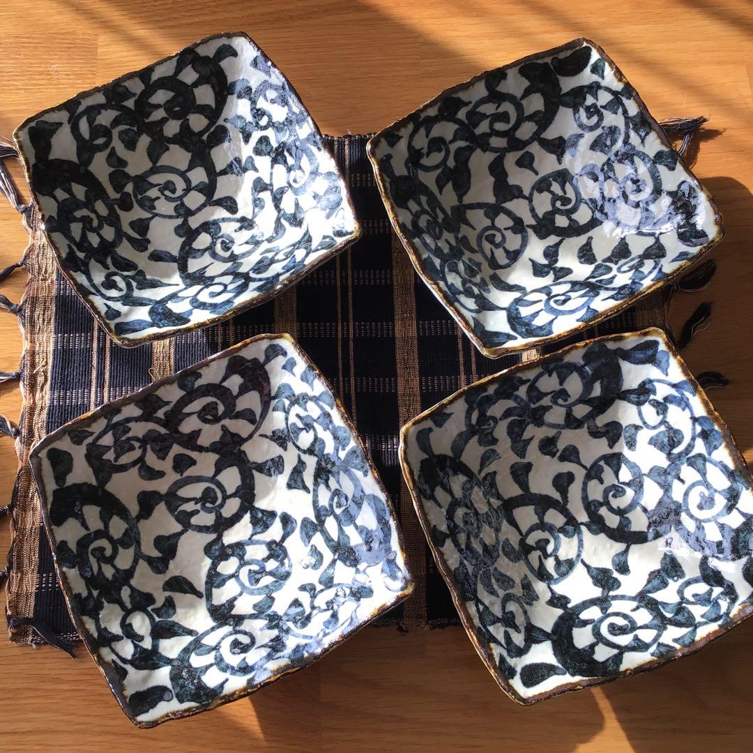 手書きたこ唐草 角型多用鉢 角皿 パスタ皿 煮物鉢4点セット 美濃焼