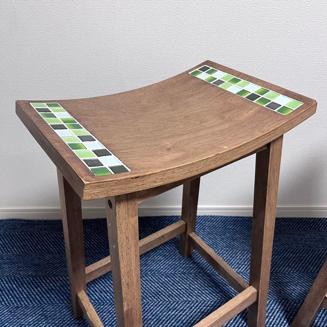 ②大川家具　スツール　木製 タイル 椅子　TESTA テスタ　天然木　北欧