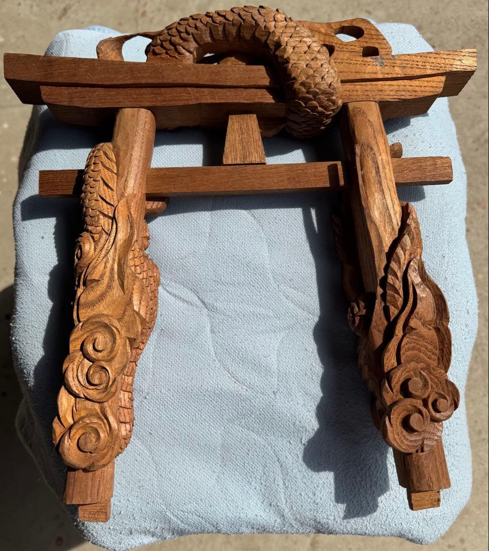 【出品記念セール中】龍巻き鳥居 掘り抜き 欅製 神輿 部品