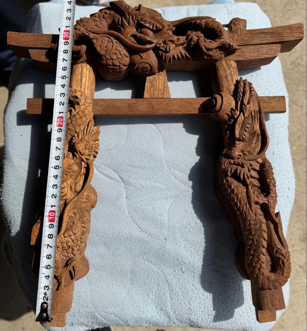【出品記念セール中】龍巻き鳥居 掘り抜き 欅製 神輿 部品