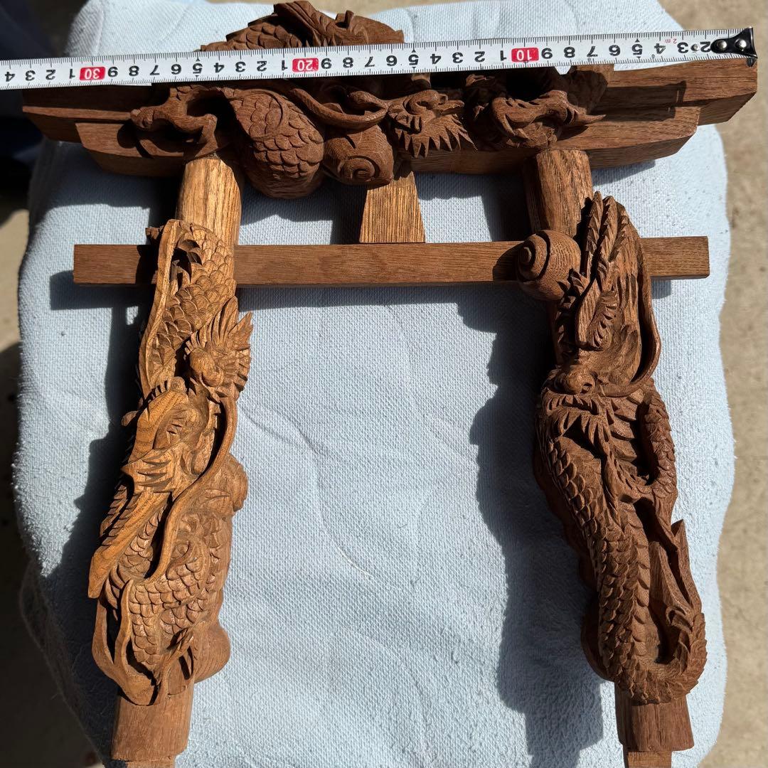 【出品記念セール中】龍巻き鳥居 掘り抜き 欅製 神輿 部品